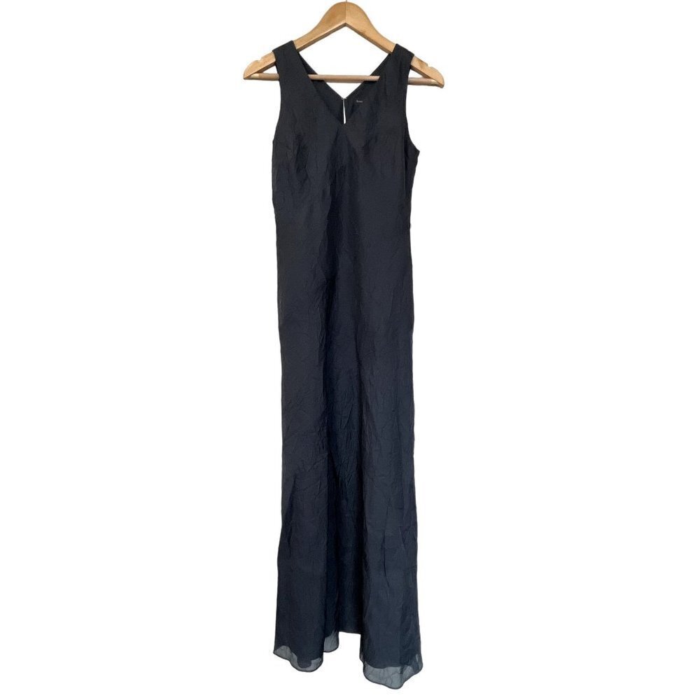 Vintage Banana Republic Charcoal Grey 100% Silk Crinkled Maxi Dress 2 - Picture 1 of 13